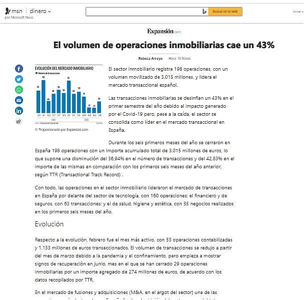 El volumen de operaciones inmobiliarias cae un 43%